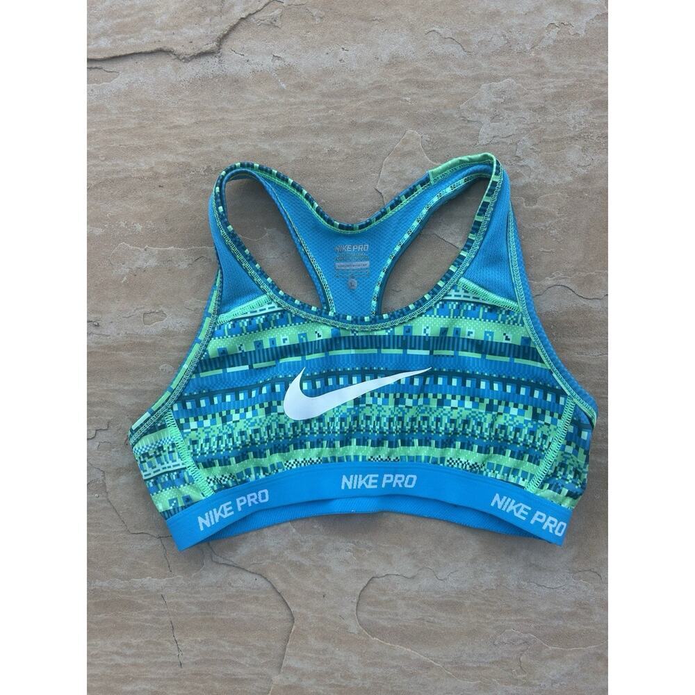 Nike Pro Hypercool Bra Girls L Green Blue Swoosh Sports/Gymnastics Bra